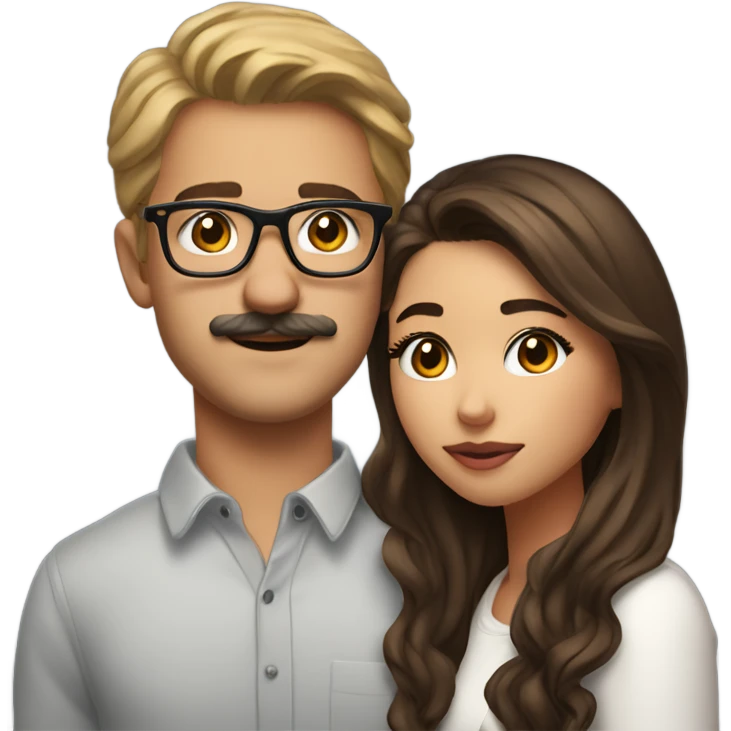Guy with light brown hair, a mustache, and glasses kisses girl who looks like madison beer emoji