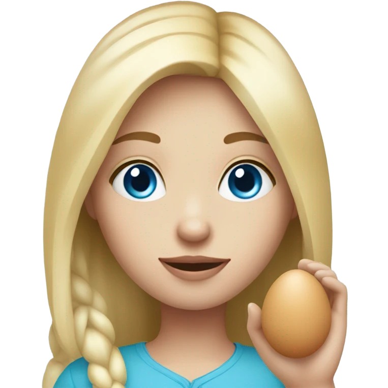 Blonde girl with blue eyes and an egg in her hand emoji