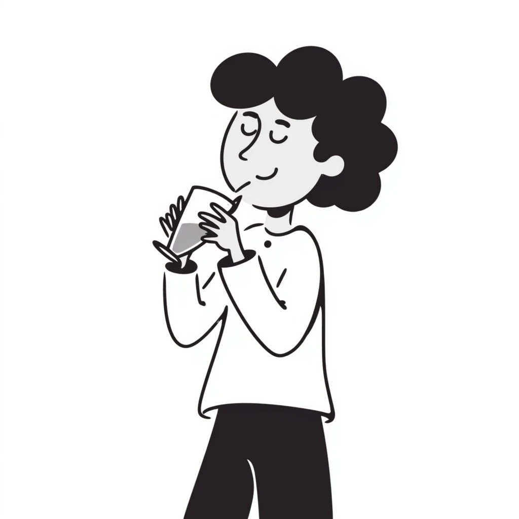 Hand drawn person drinking water from a glass emoji
