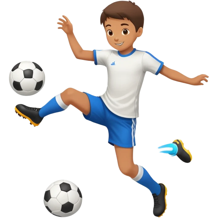 child kicking a ball, cheerful and energetic, motion lines to show action emoji