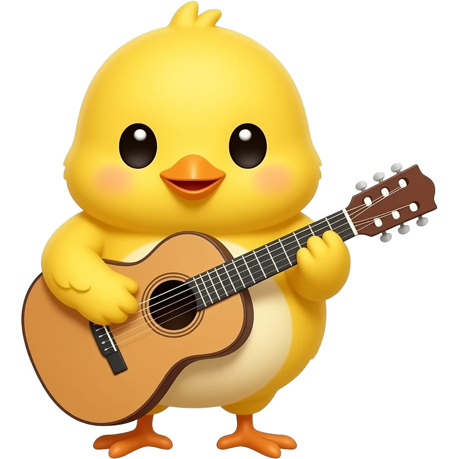 lovable small yellow bird playing a guitar. the image must be a transparent .png emoji