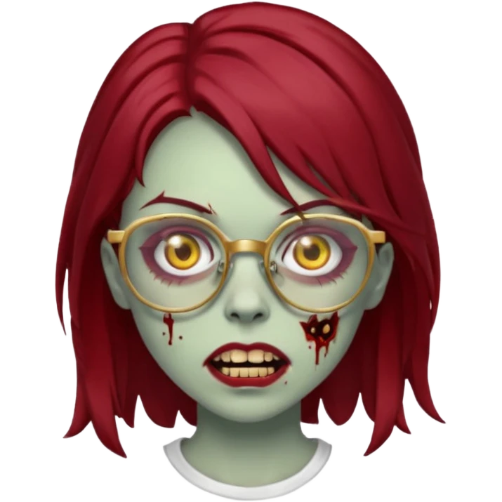 A zombie girl with dark red mid length  hair with golden grills and glasses emoji