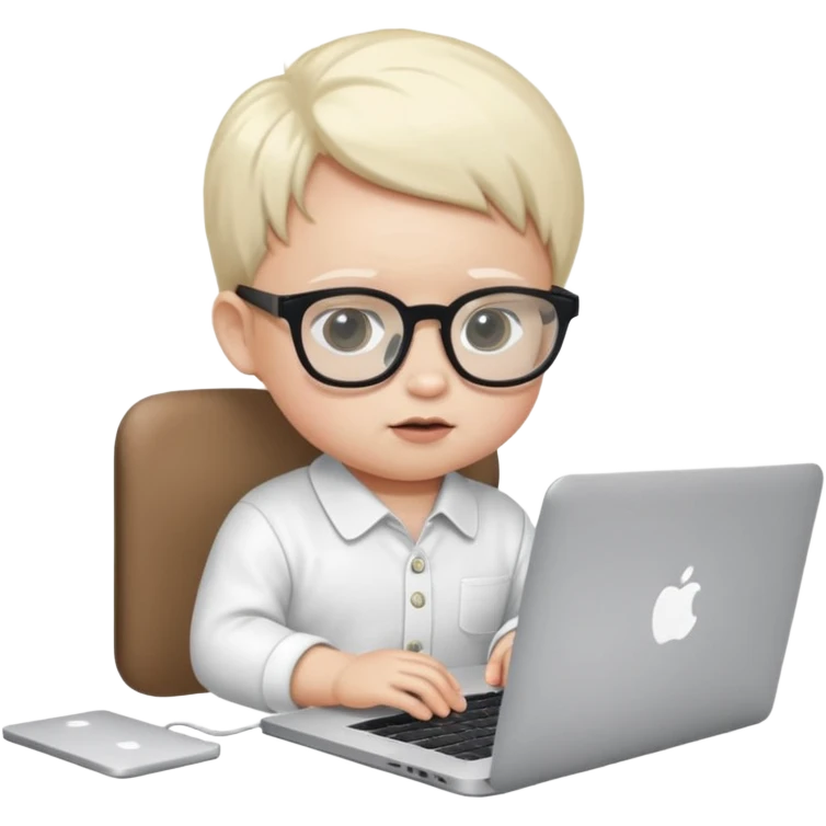 baby white skin bull in fancy glasses sitting in front of a macbook, working  emoji