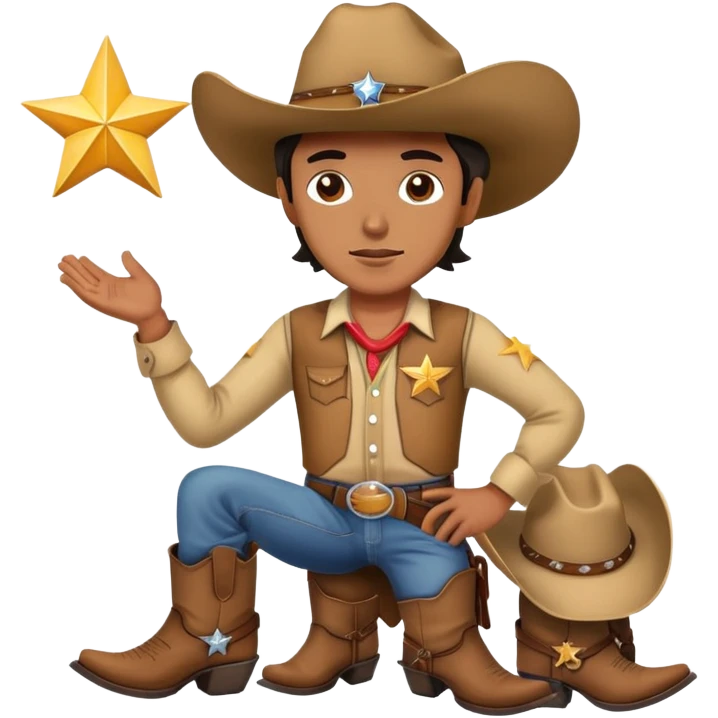 Cowboy with a star on his shirt, wearing a cowboy hat and boots emoji