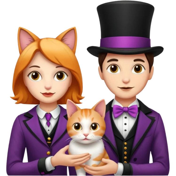 magician couple and their pet cat emoji