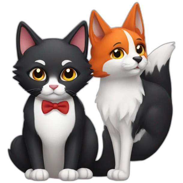 tuxedo cat and fox emoji
