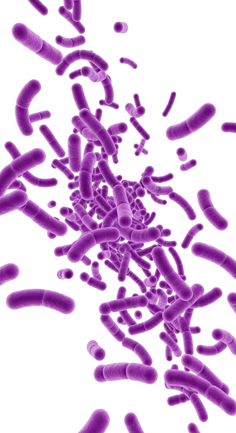 BATTERI INTESTINALI VIOLA FLUTTUANO IN ARIA, SFONDO BIANCO emoji