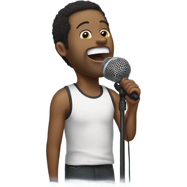 My brother Karl singing into a microphone that looks like a skate emoji