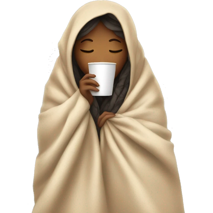 girl inside a blanket sipping coffee eyes closed emoji