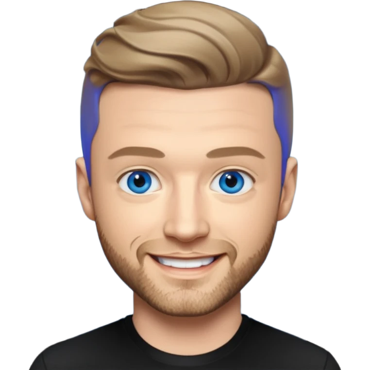 Justin Timberlake blue eyes, dark blonde hair, black shirt emoji