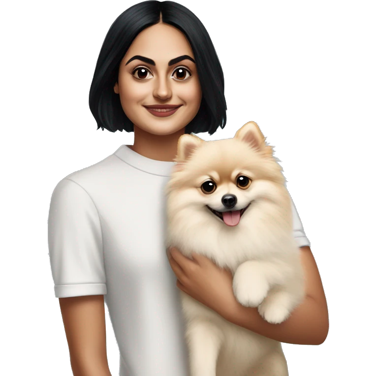 Camila Mendes with cream pomeranian emoji