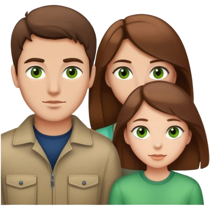 boyfriend with brown hair and brow ayes  and girlfriend with brown hair and green eyes emoji