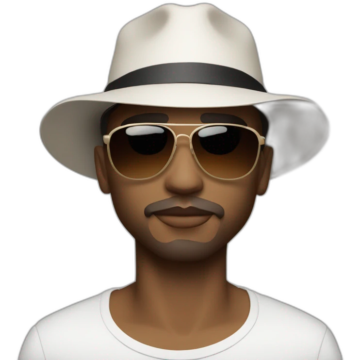 The french singer Lorenzo with this style : medium long brown hair white and short bucket hat and sunglasses emoji