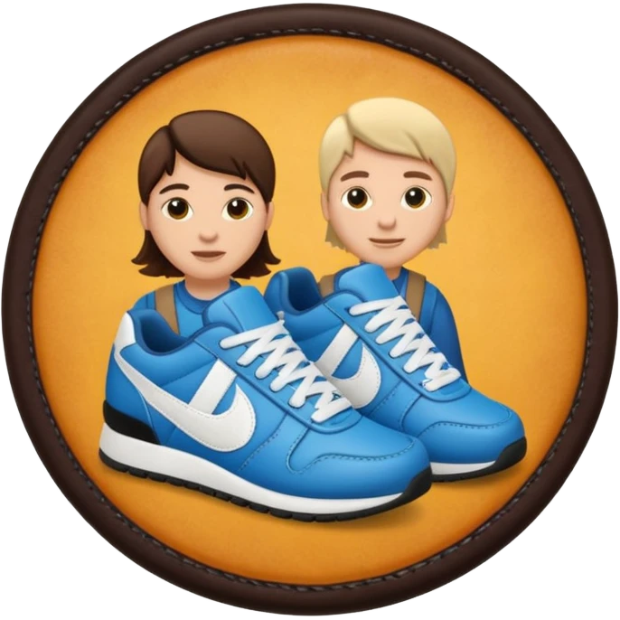 circular achievement style badge featuring two people working together making a sneaker emoji