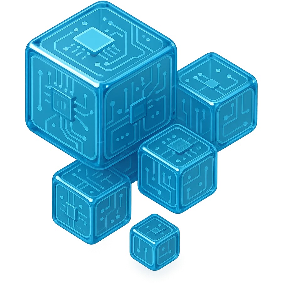 a handful of cubes, all different sizes, glossy circuit style emoji