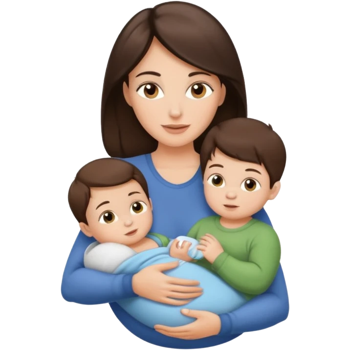 Beautiful fit Brunette Mom holding a baby and two sons, ultra realistic  emoji