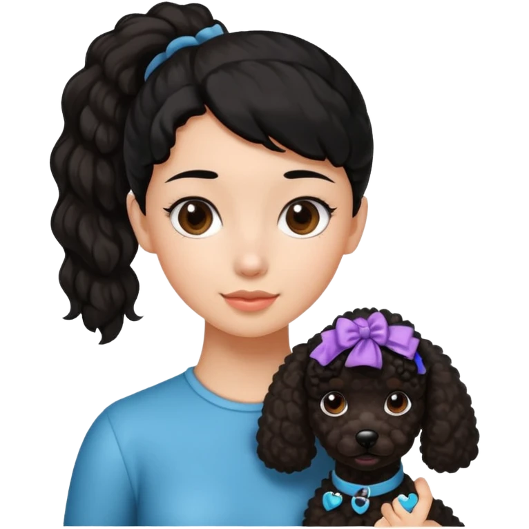 Ponytail black hair girl with brown Poodle say goodbye  emoji