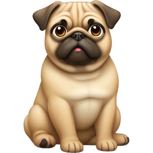 chubby pug dog in light caramel color - full body in sitting position emoji