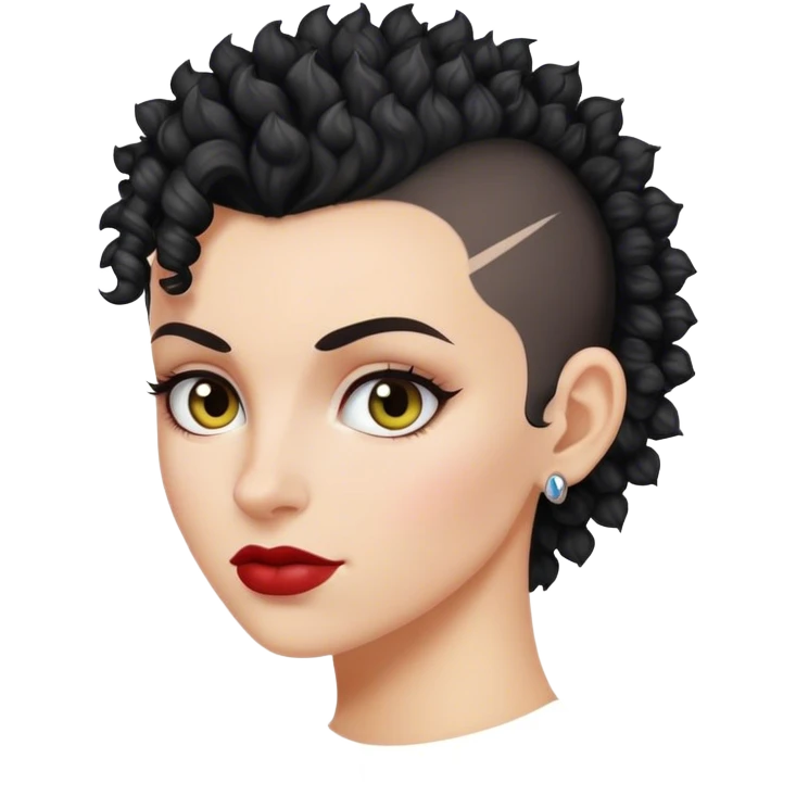 mulher branca de cabelo moicano preto enrolado emoji