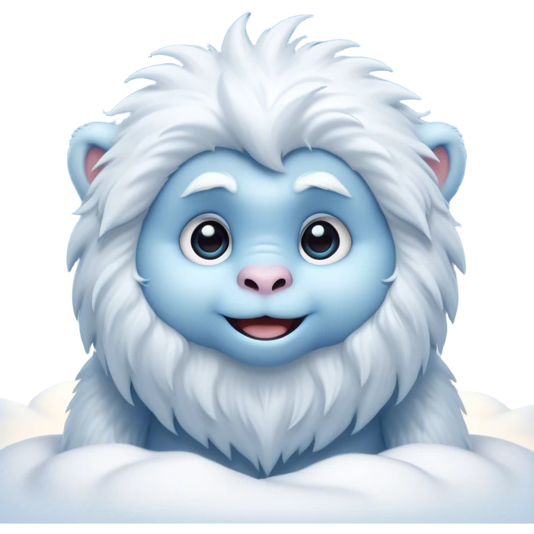 Cinematic Cute Yeti Portrait Emoji, with a charming, small, fluffy form in soft snowy whites and cool blues, featuring big, innocent eyes and a shy, gentle smile, simplified yet irresistibly endearing, highly detailed with a soft glowing outline that captures the whimsical charm of a friendly yeti ready for a cuddle! emoji