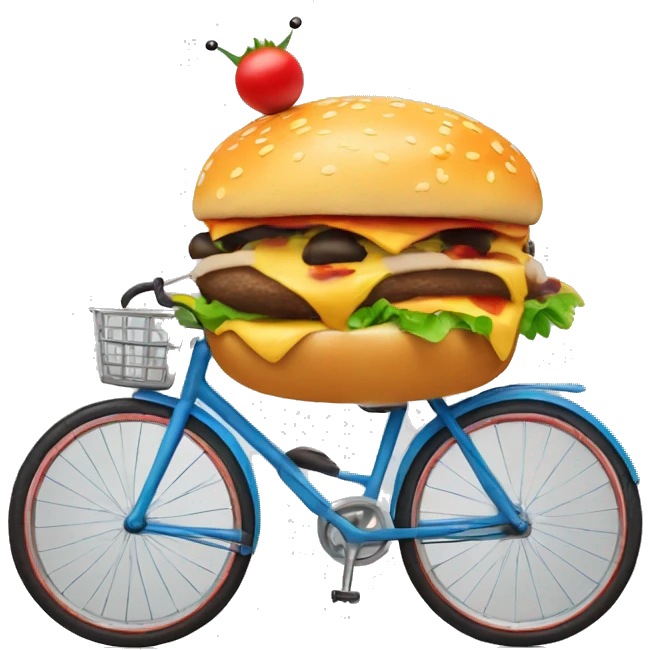 ladybug riding a bicycle eating a cheeseburger emoji