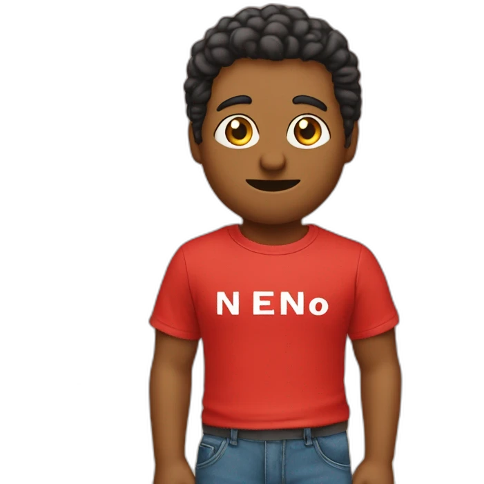 red t-shirt with text "N.E.N.N.O" emoji