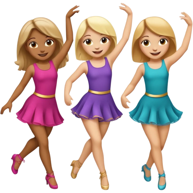 Emoji of 3 Girls dancing ONLY ONE with blonde hair, one tan skin with brown  hair ONLY ONE IS BLONDE emoji