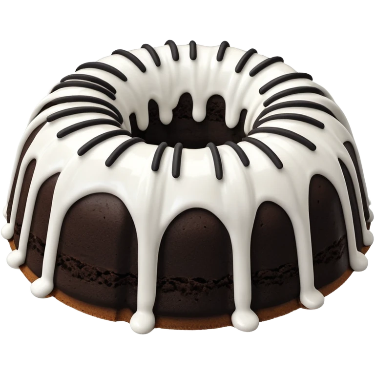 Oreo Bundt cake with white icing flowing down the sides  emoji