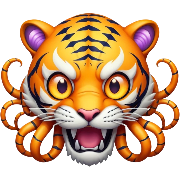 mutant tiger face with multiple eyes and glowing tentacles for Twitch emote emoji