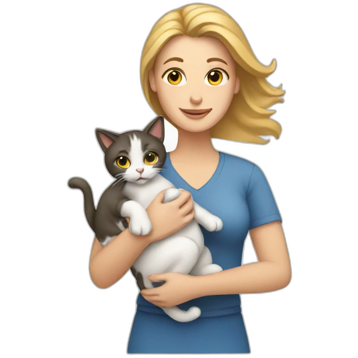 white woman holding a cat emoji