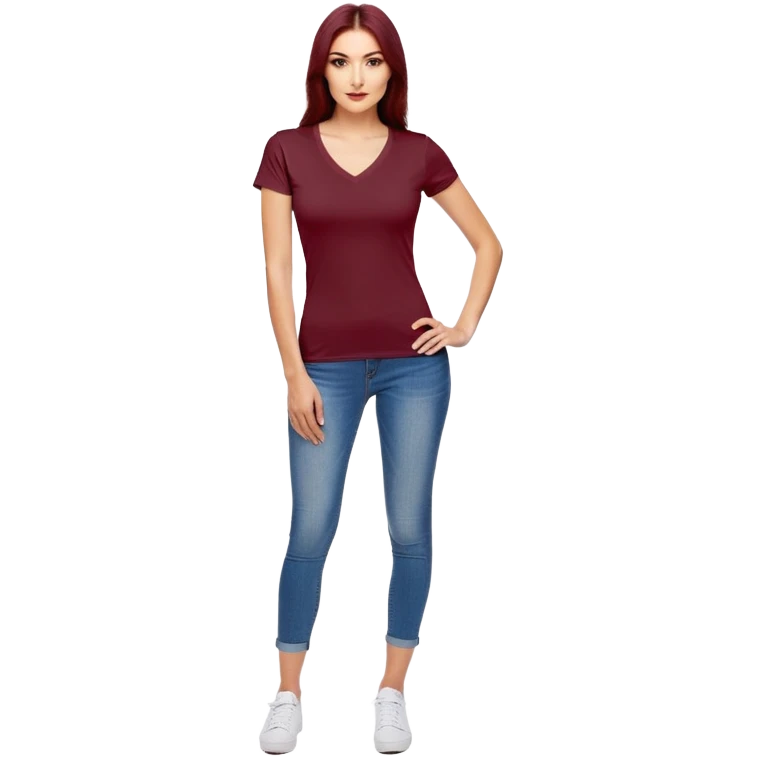 fitted wine red V-neck t-shirt, slim fit, cropped length, form-fitting, only the garment, no model emoji