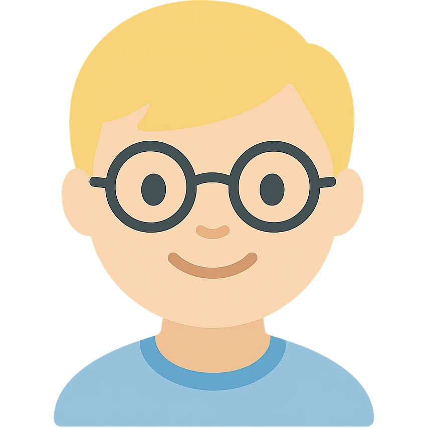 smiling blonde boy with round glasses icon emoji
