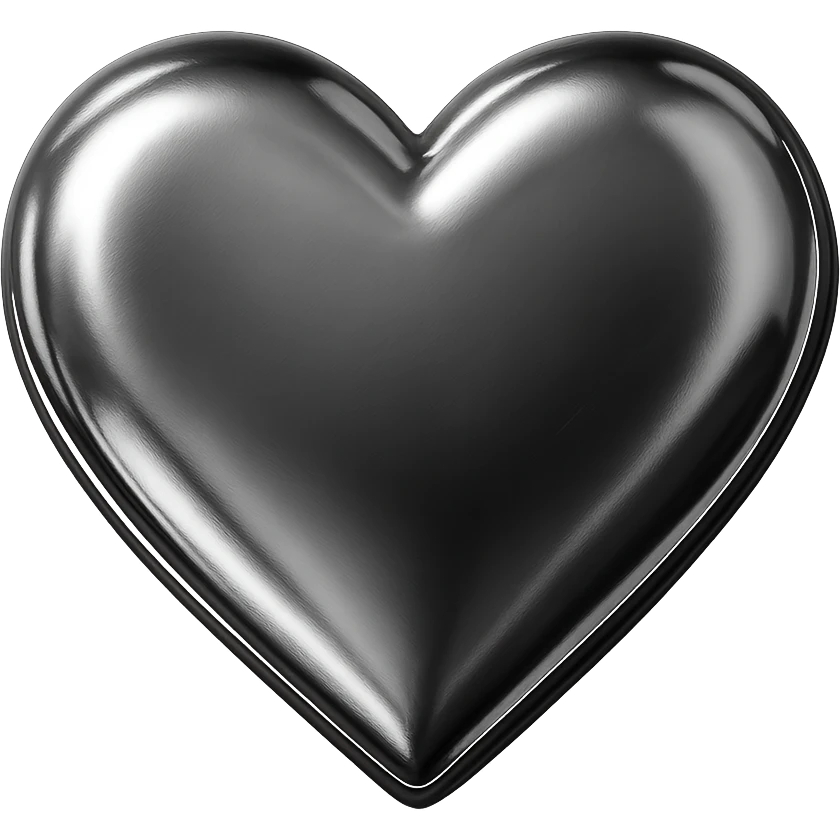 icon of a heart with glossy silver chrome finish emoji
