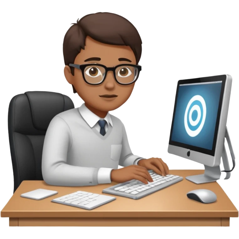 create an isometric of someone busy working on a computer, the screen should show a portal and in office environment emoji