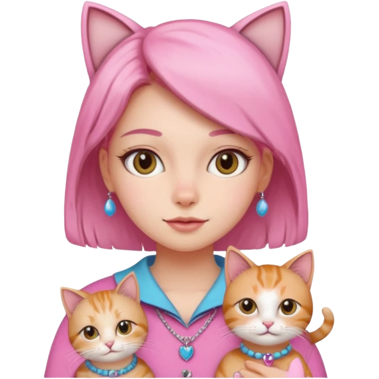 Девочка с кошкой в розовом emoji