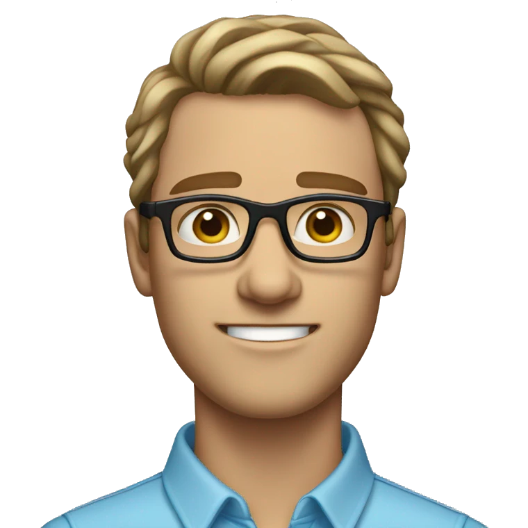 tall white man with wavy short brunette hair and light blue eyes wearing glasses emoji