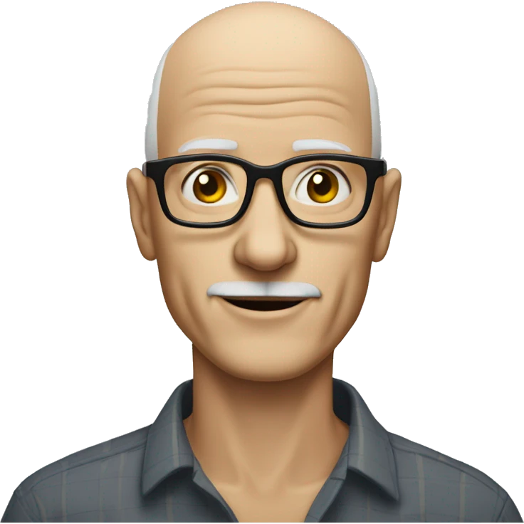 skinny 60 year old white man with no facial hair bald with glasses emoji