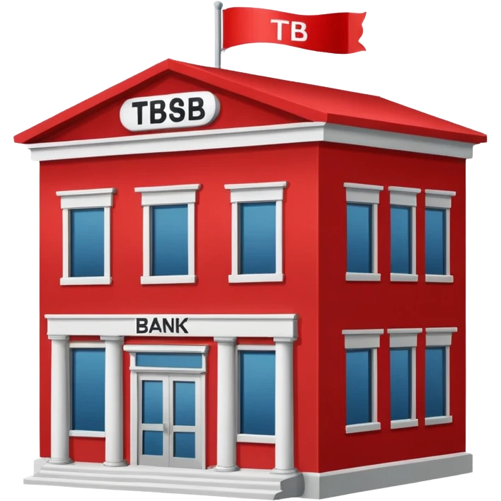 A bank with red building and labeled the "TSB", not "TBSB", on the building emoji