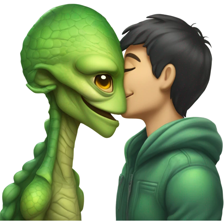 a Reptilian alien woman kissing humman man emoji