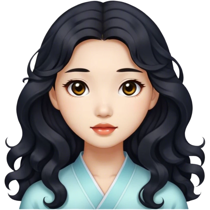 Beautiful girl,Black hair,wavy hair，long hair,Black eyes,Chinese emoji