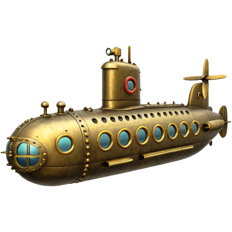 A vintage brass submarine with rivets, propellers, and glowing portholes. 
















 emoji