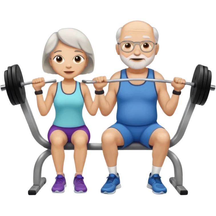 light skin grandma and grandpa work out at the gym and They have neutral colours of clothes emoji