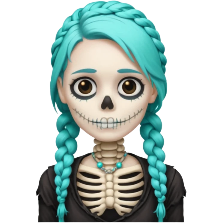 braided turqoise haired skeleton emoji