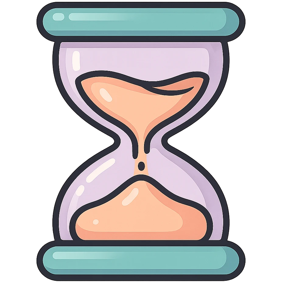 beautiful voluminous hourglass, vector look with shadows and highlights, 3D effect, detailed shading, thin clean outlines, soft rounded features, pastel palette #98B5BC #B5B3C1 #C9A3C9 #E4C0CA #F7DCD1 #F7C0AA, Japanese pop art, sticker look, highly detailed emoji
