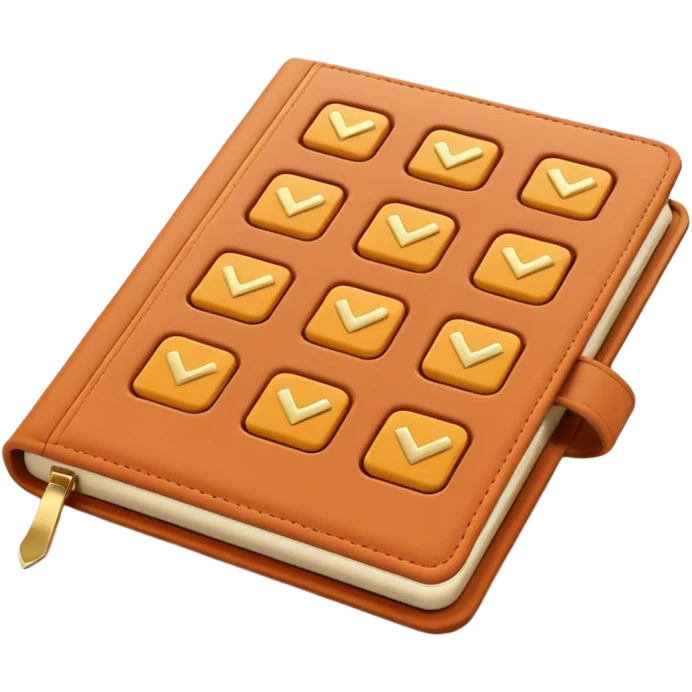 modern elegant planner with checkmarks emoji, 3D style, soft terracotta, beige or pink and gold, clean design emoji