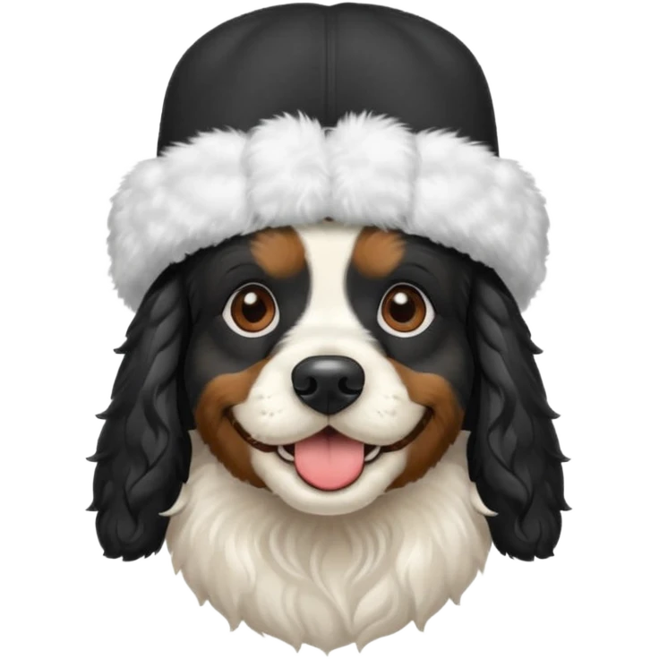 Собака породы черно-белый русский кокер спаниель в шапке ушанке emoji