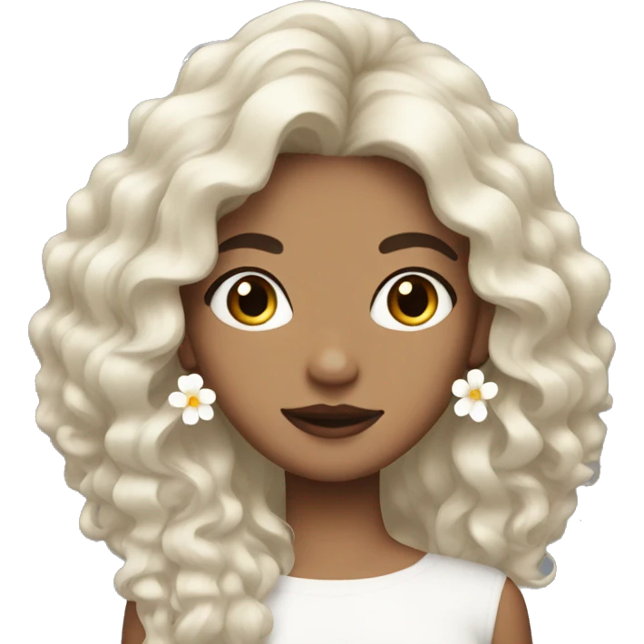 Medium Hair Girl with big white flower earrings emoji
