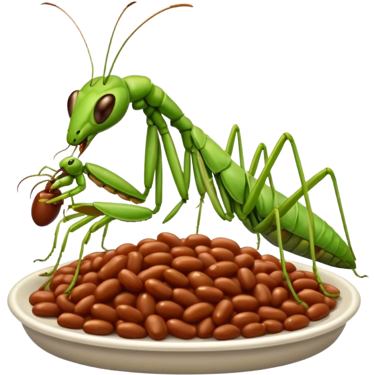 British praying mantis eating baked beans emoji
