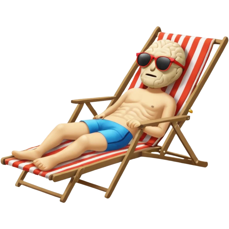 A brain lies in a deck chair wearing sunglasses at the edge of the pool. emoji