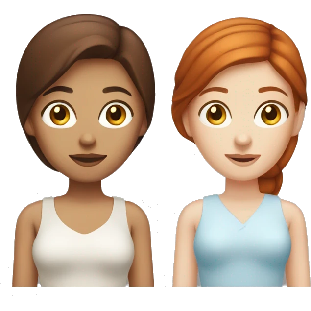 A red hair caucasian woman with blue eyes and a dark brown hair woman, Caucasian with brown eyes emoji